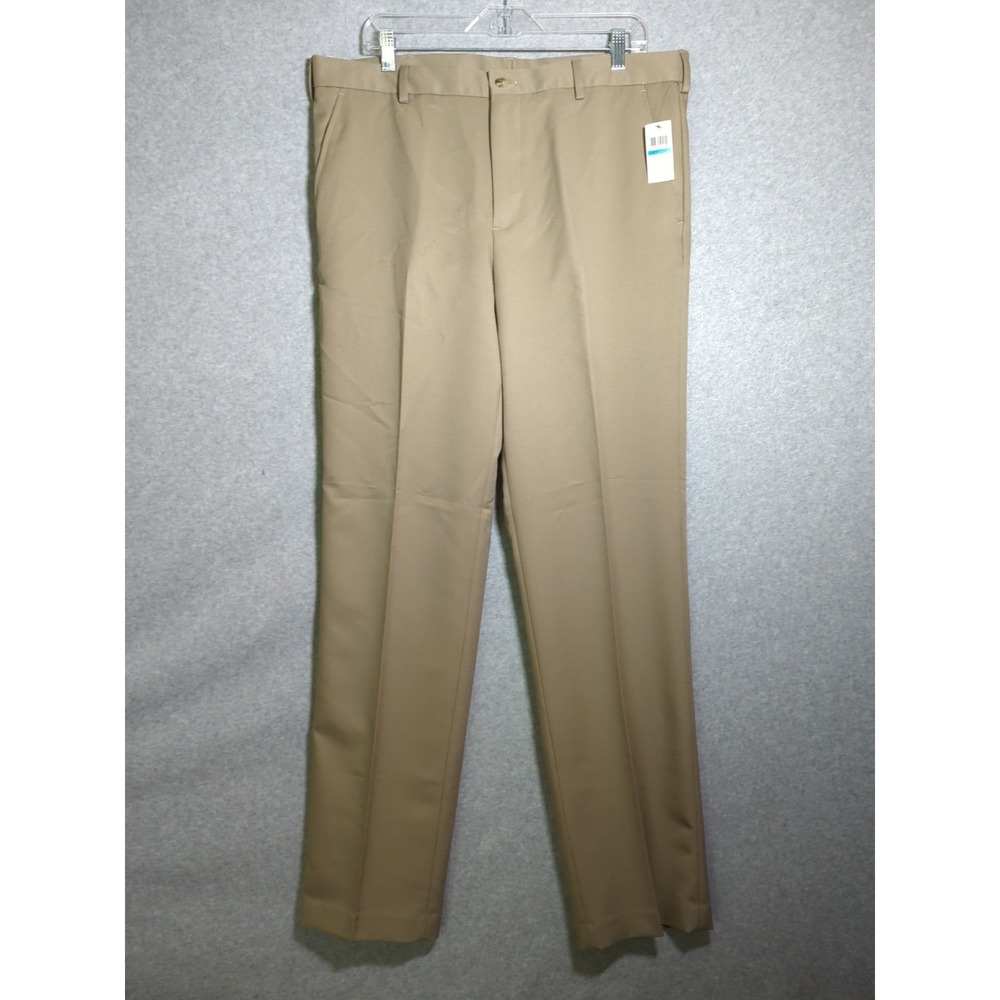 New Van Heusen Mens Traveler Pants 36X34 Beige Straight Fit Premium Wicking